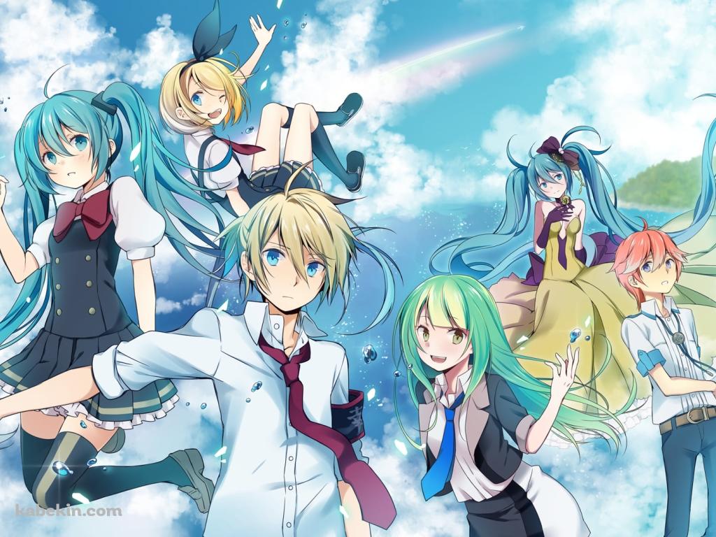 空飛ぶ初音ミク・鏡音リン・鏡音レン / ボーカロイドの壁紙(1024px x 768px) 高画質 PC・デスクトップ用