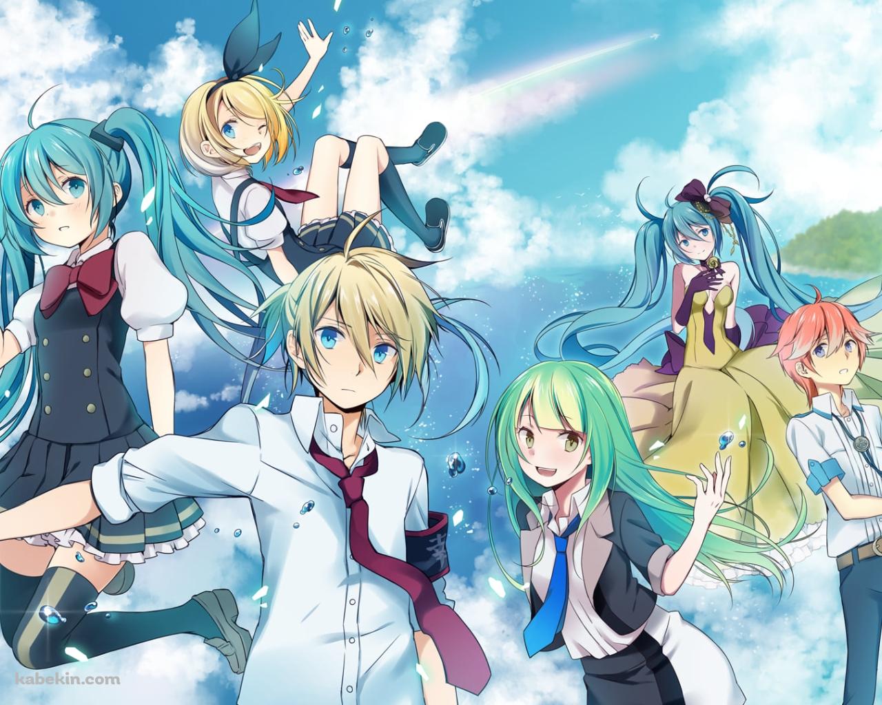 空飛ぶ初音ミク・鏡音リン・鏡音レン / ボーカロイドの壁紙(1280px x 1024px) 高画質 PC・デスクトップ用