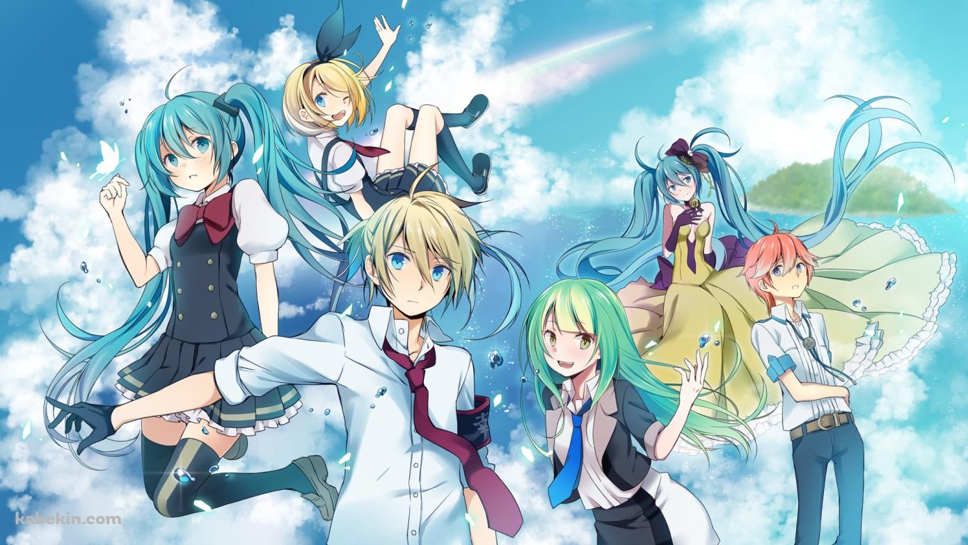 空飛ぶ初音ミク・鏡音リン・鏡音レン / ボーカロイドの壁紙(1391px x 783px) 高画質 PC・デスクトップ用
