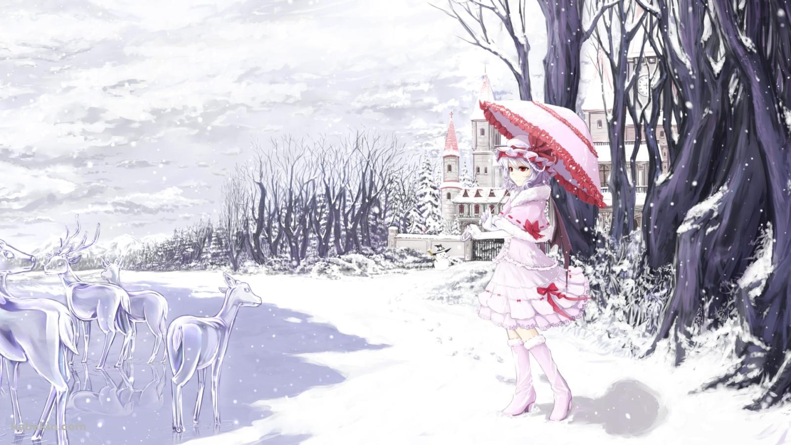 氷の鹿とそれを見つめるレミリア・スカーレット / 東方の壁紙(1600px x 900px) 高画質 PC・デスクトップ用