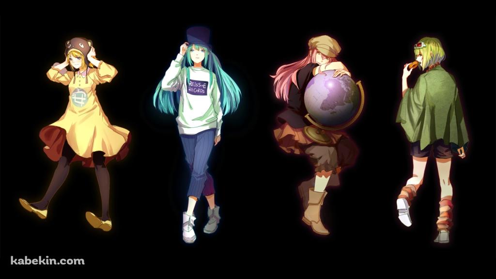立ち並ぶ初音ミク・巡音ルカ・鏡音リン・gumi / ボカロの壁紙(1024px x 576px) 高画質 PC・デスクトップ用