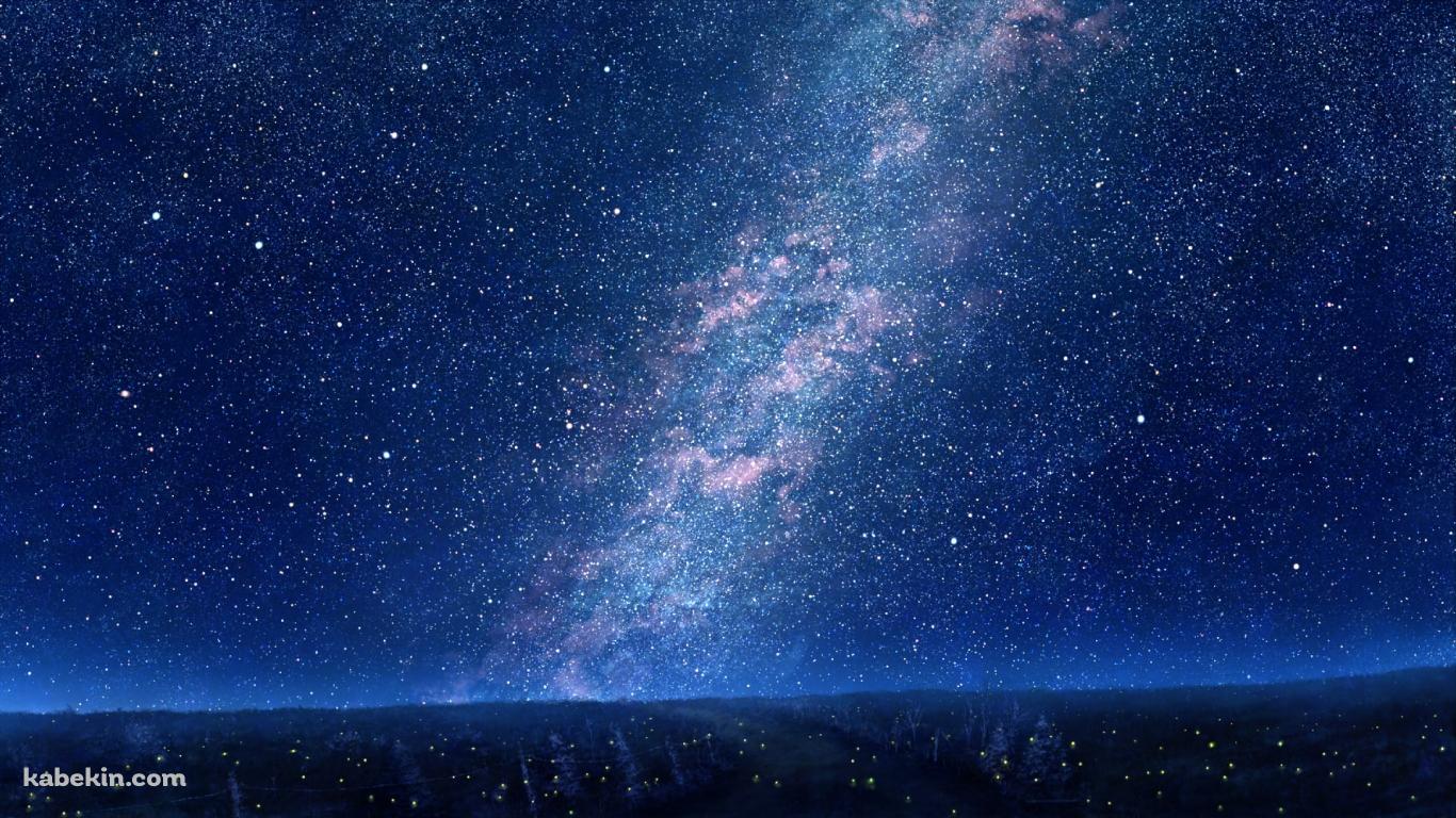 無数の蛍の光と満天の星空 / 綺麗 / 絶景の壁紙(1366px x 768px) 高画質 PC・デスクトップ用