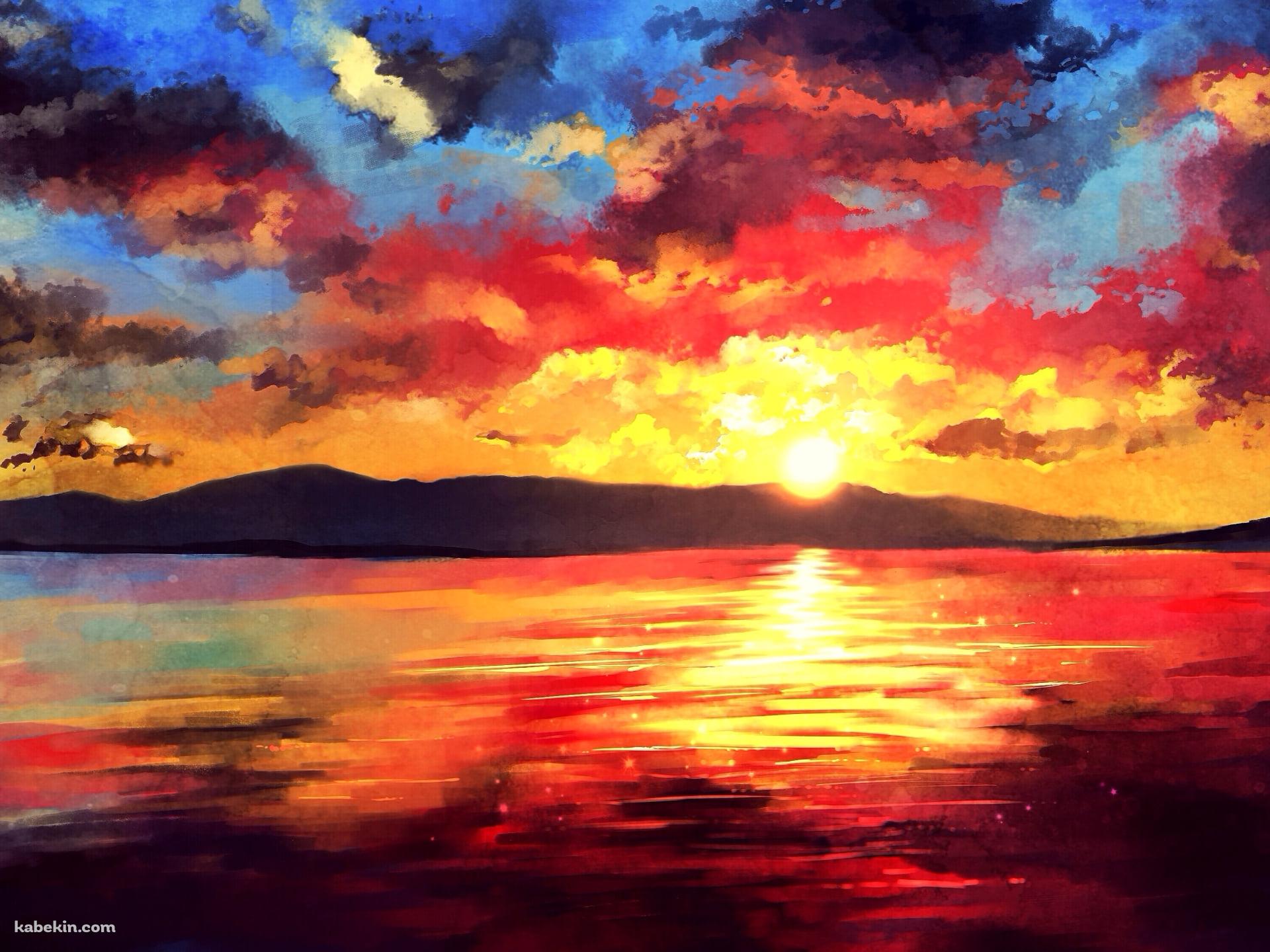 夕陽で赤く染まる海 / 夕焼けの空の壁紙(1920px x 1440px) 高画質 PC・デスクトップ用