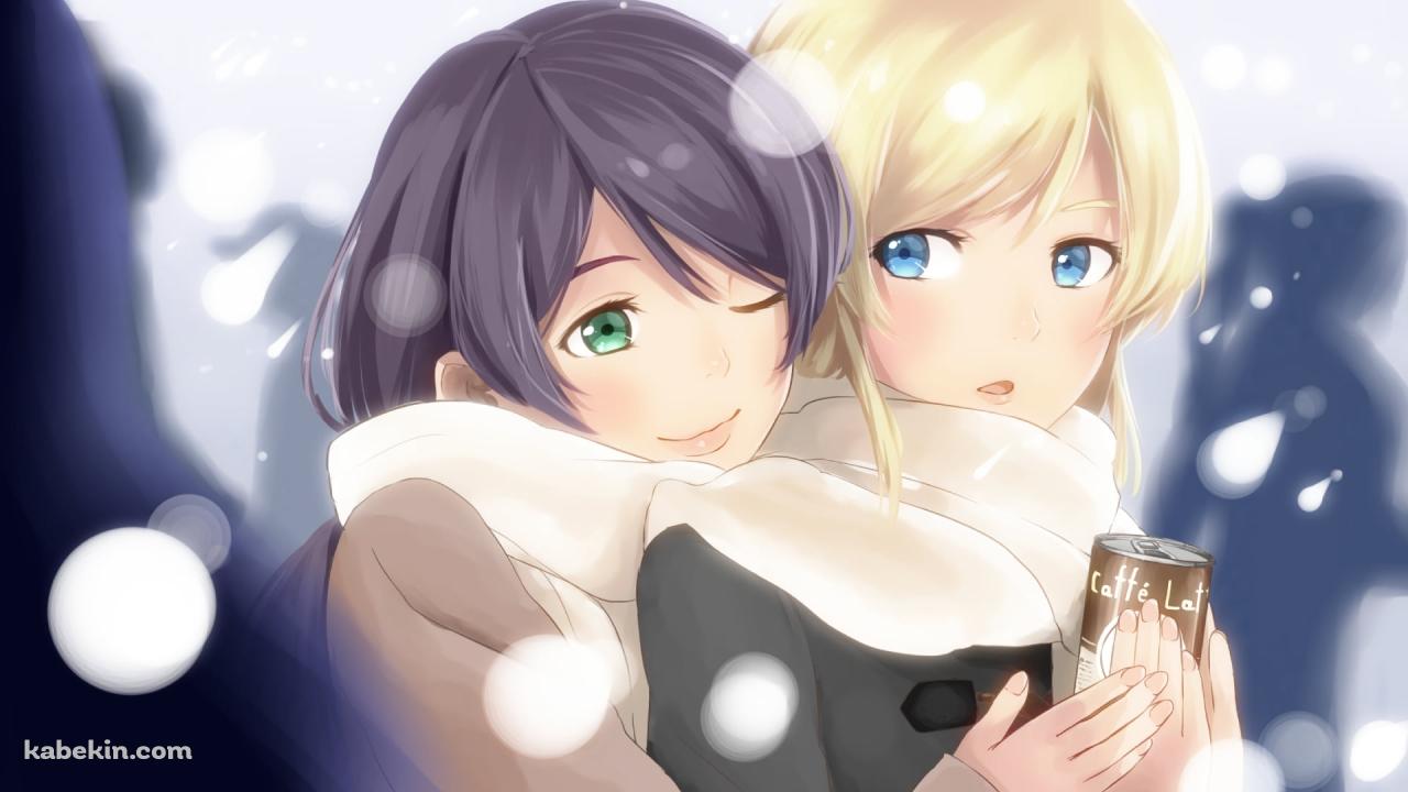 カフェラテを触る東條希と絢瀬絵里 / ラブライブ!の壁紙(1280px x 720px) 高画質 PC・デスクトップ用