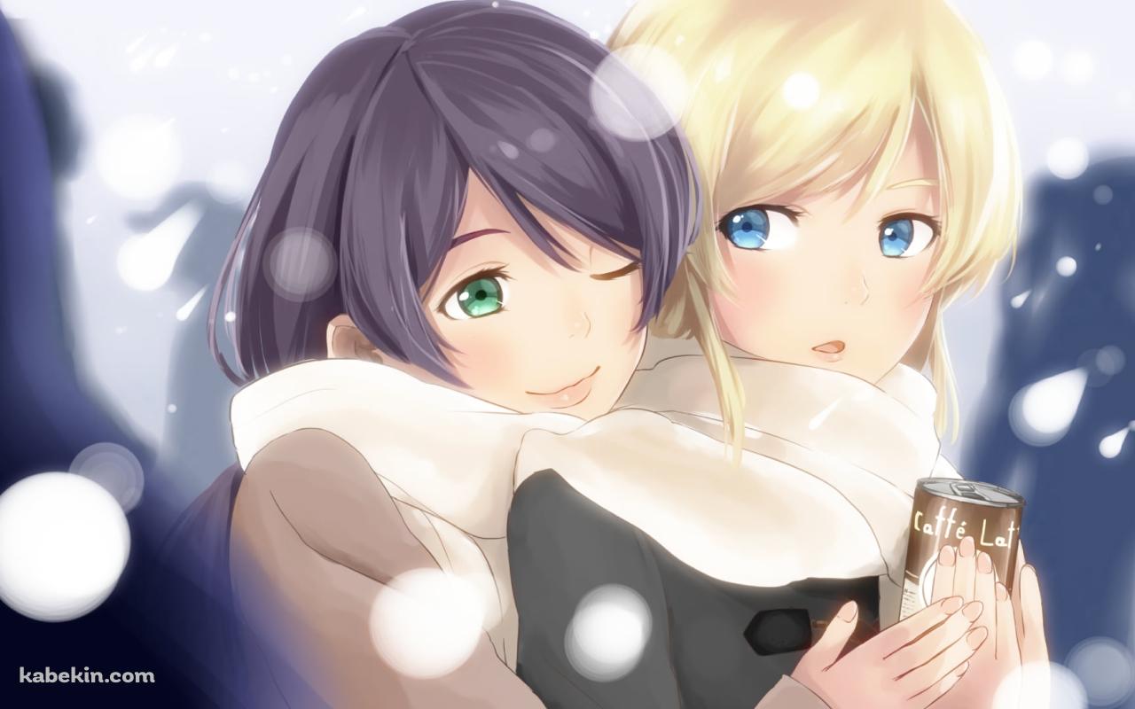 カフェラテを触る東條希と絢瀬絵里 / ラブライブ!の壁紙(1280px x 800px) 高画質 PC・デスクトップ用