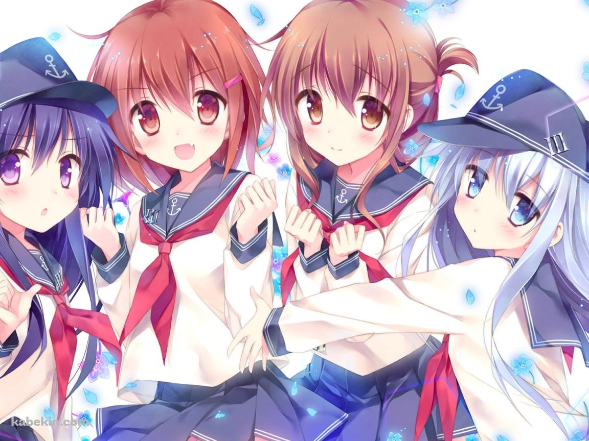 青い花と響・暁・電・雷 / 艦隊これくしょんの壁紙(1152px x 864px) 高画質 PC・デスクトップ用