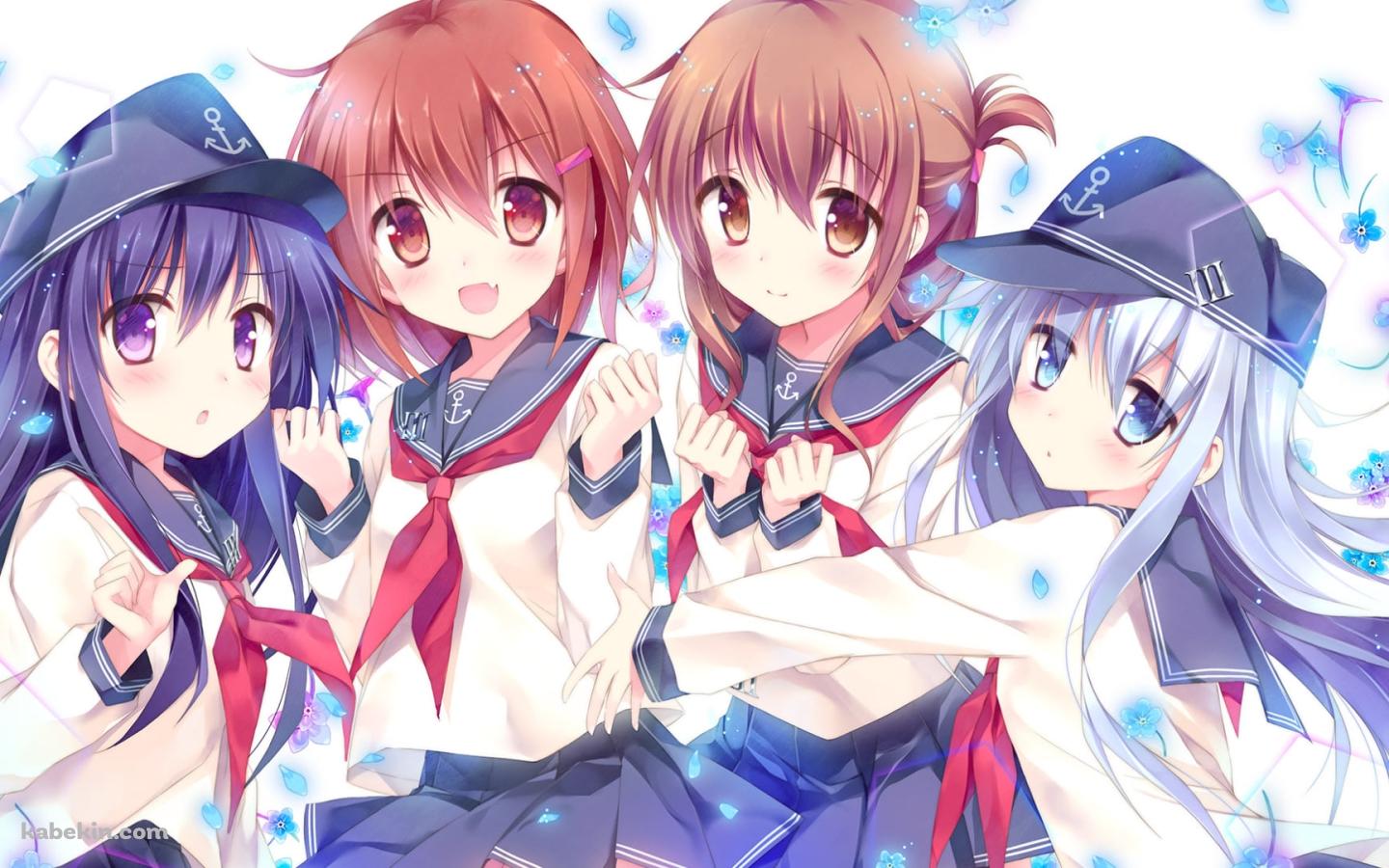 青い花と響・暁・電・雷 / 艦隊これくしょんの壁紙(1440px x 900px) 高画質 PC・デスクトップ用