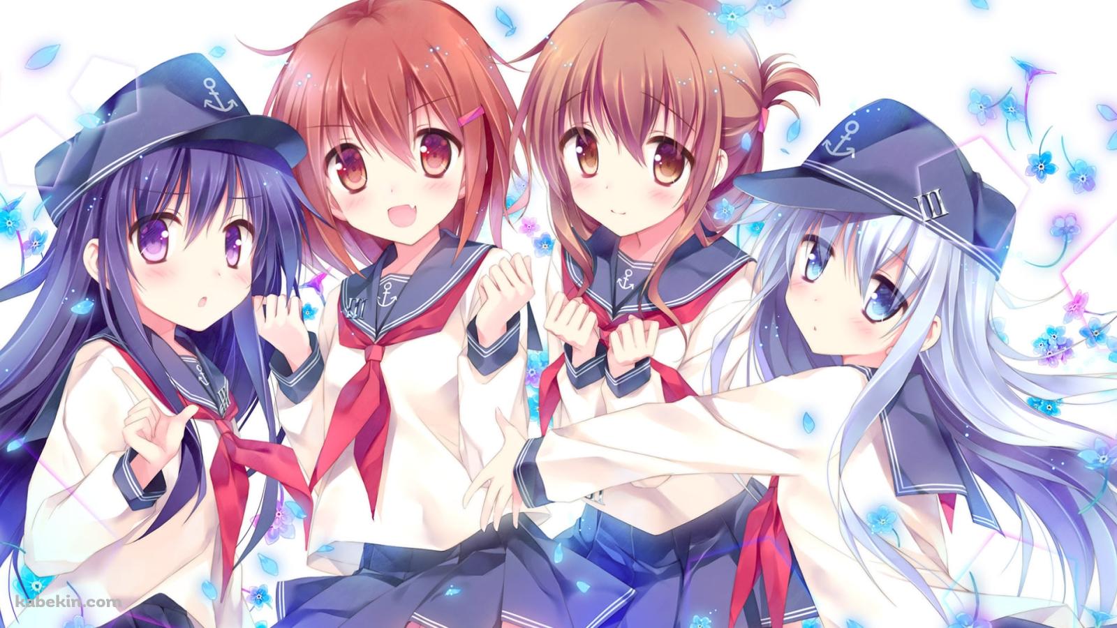 青い花と響・暁・電・雷 / 艦隊これくしょんの壁紙(1600px x 900px) 高画質 PC・デスクトップ用