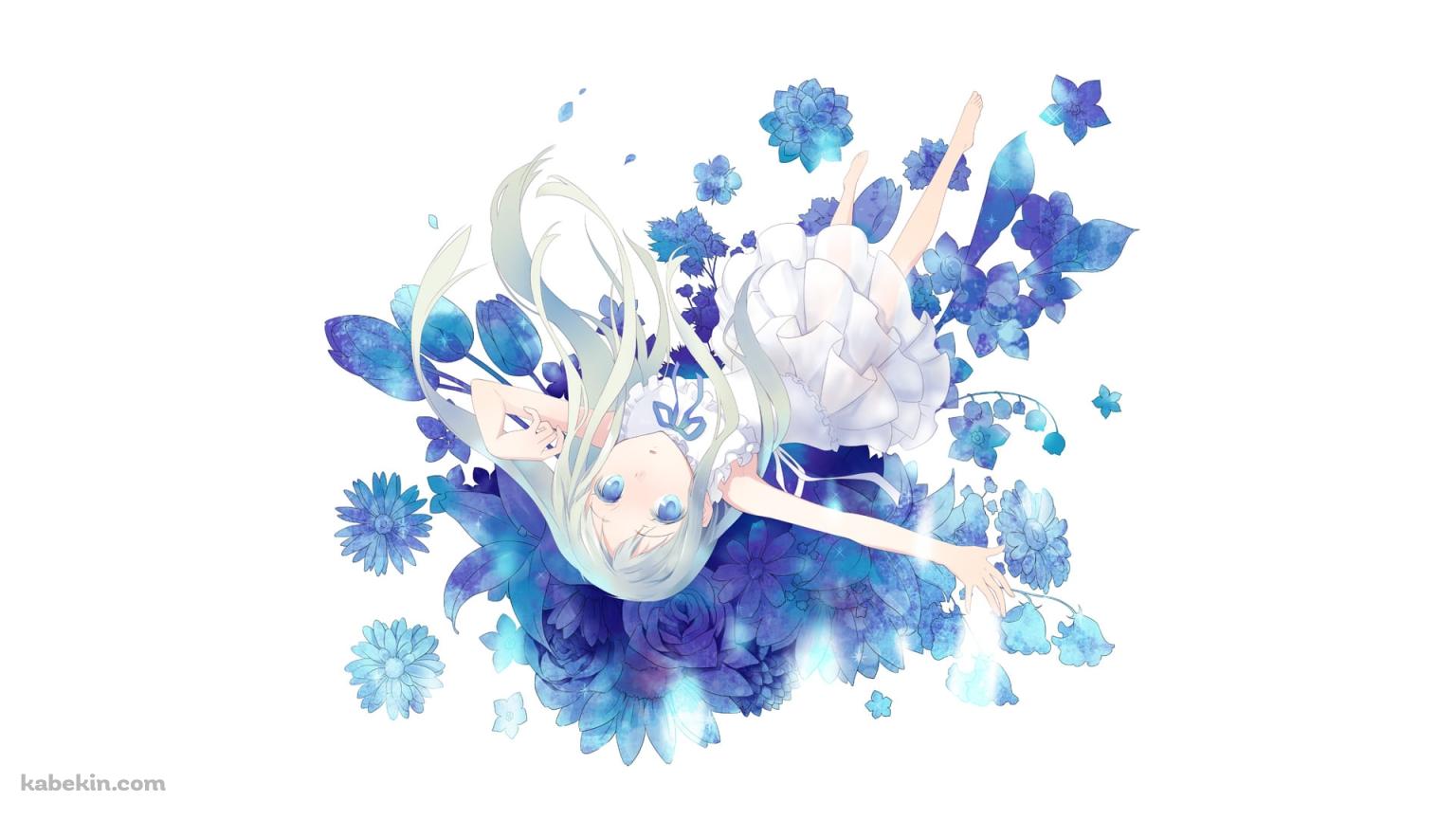 青い花と逆さまの本間芽衣子 / あの日見た花の名前を僕達はまだ知らない。  / あの花の壁紙(1536px x 864px) 高画質 PC・デスクトップ用