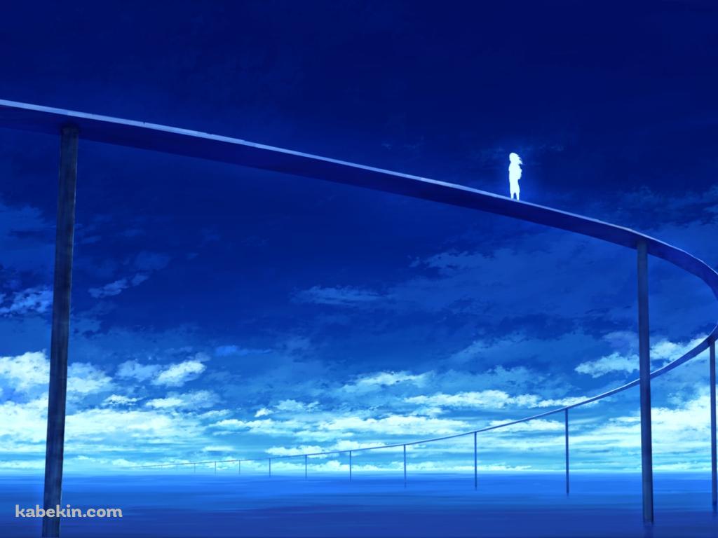 海に架かる橋の上に立つ光る人の壁紙(1024px x 768px) 高画質 PC・デスクトップ用