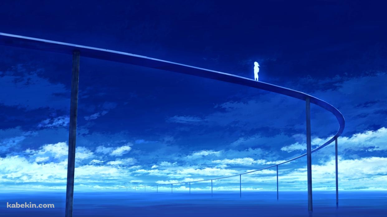 海に架かる橋の上に立つ光る人の壁紙(1242px x 698px) 高画質 PC・デスクトップ用