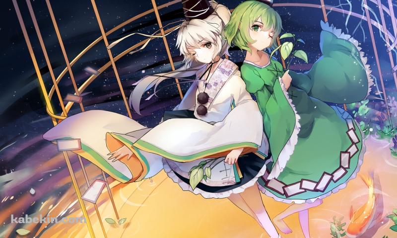 背中合わせに立つ物部布都と蘇我屠自古 / 東方の壁紙(800px x 480px) 高画質 PC・デスクトップ用