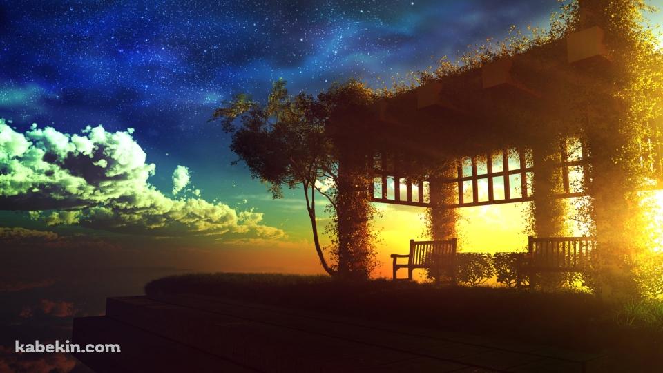 空・星に近い高台にあるベンチの壁紙(960px x 540px) 高画質 PC・デスクトップ用