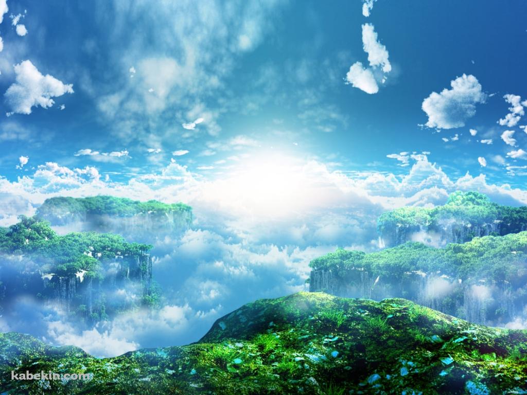 天空に続く緑の大地 / 綺麗な空 / 光る太陽の壁紙(1024px x 768px) 高画質 PC・デスクトップ用