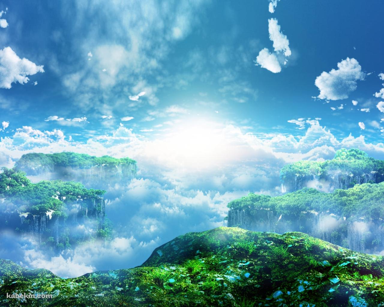天空に続く緑の大地 / 綺麗な空 / 光る太陽の壁紙(1280px x 1024px) 高画質 PC・デスクトップ用