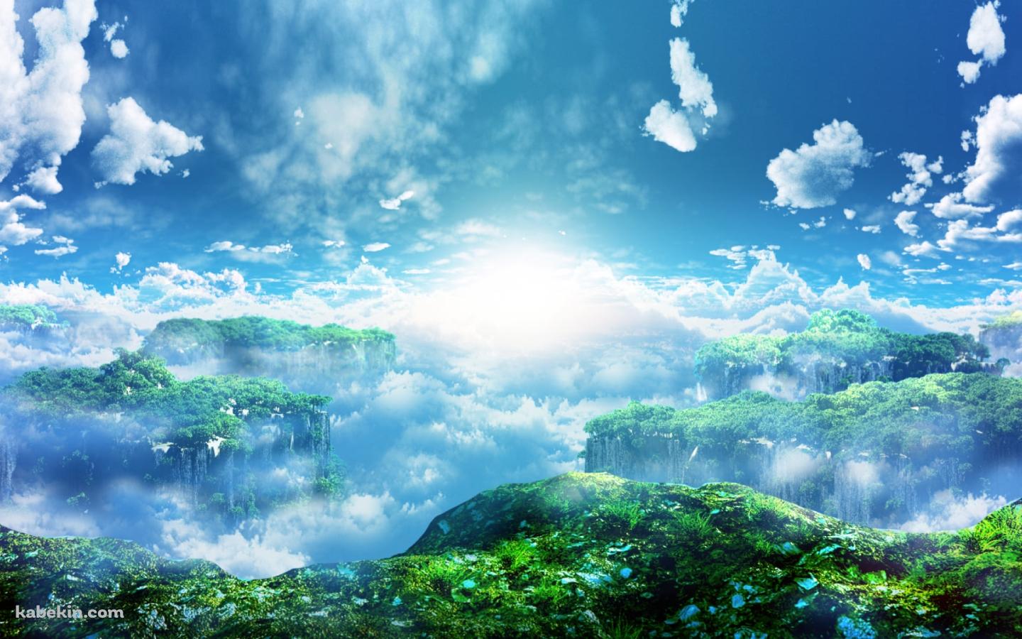 天空に続く緑の大地 / 綺麗な空 / 光る太陽の壁紙(1440px x 900px) 高画質 PC・デスクトップ用