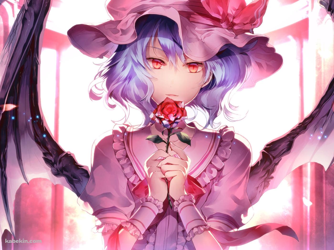 一輪の赤い薔薇を持つレミリア・スカーレット / 東方の壁紙(1400px x 1050px) 高画質 PC・デスクトップ用