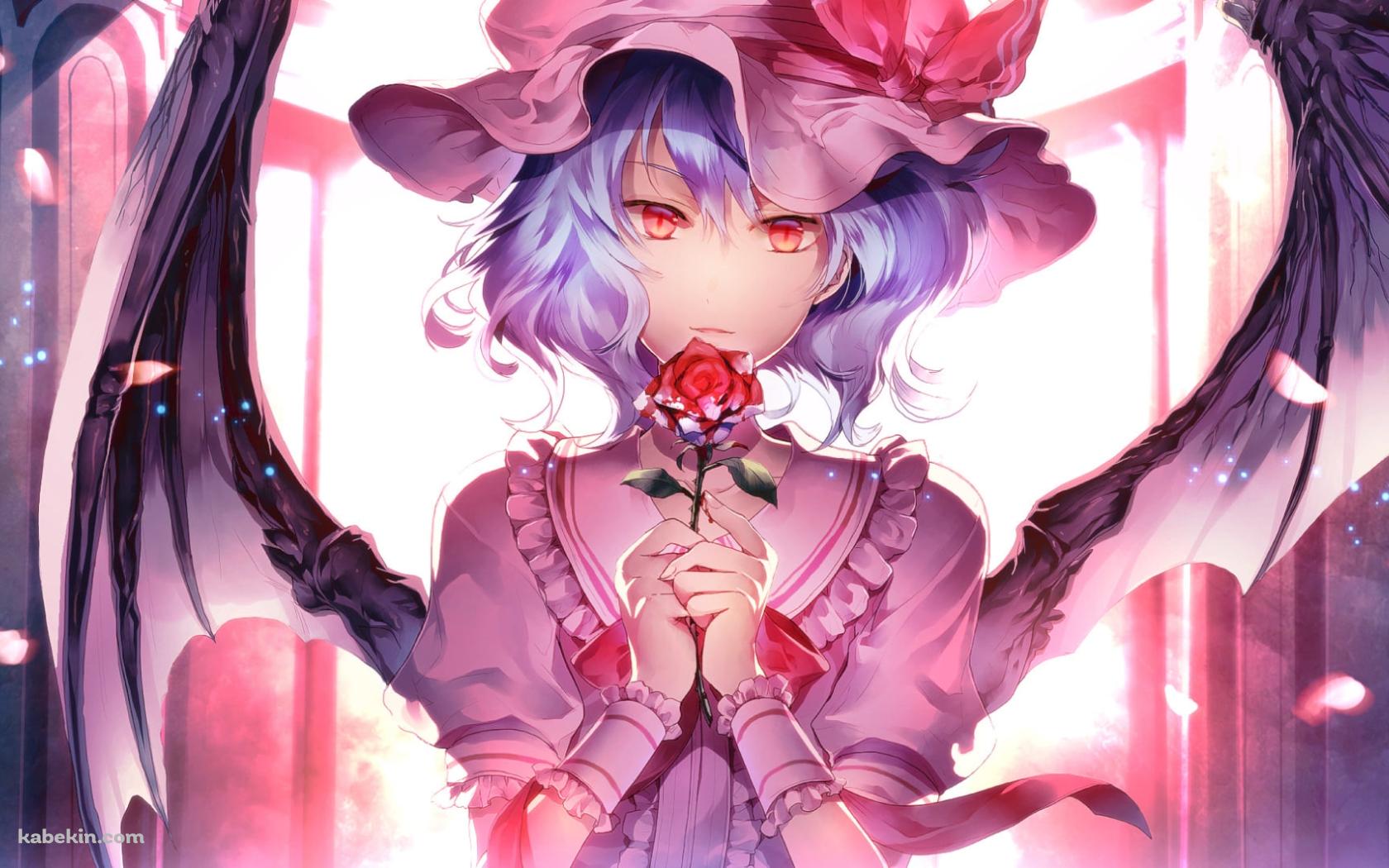 一輪の赤い薔薇を持つレミリア・スカーレット / 東方の壁紙(1680px x 1050px) 高画質 PC・デスクトップ用