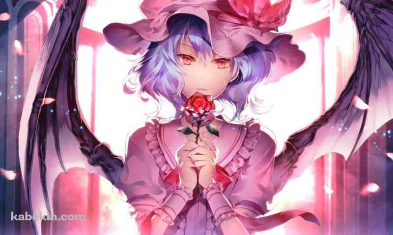 一輪の赤い薔薇を持つレミリア・スカーレット / 東方の壁紙(800px x 480px) 高画質 PC・デスクトップ用