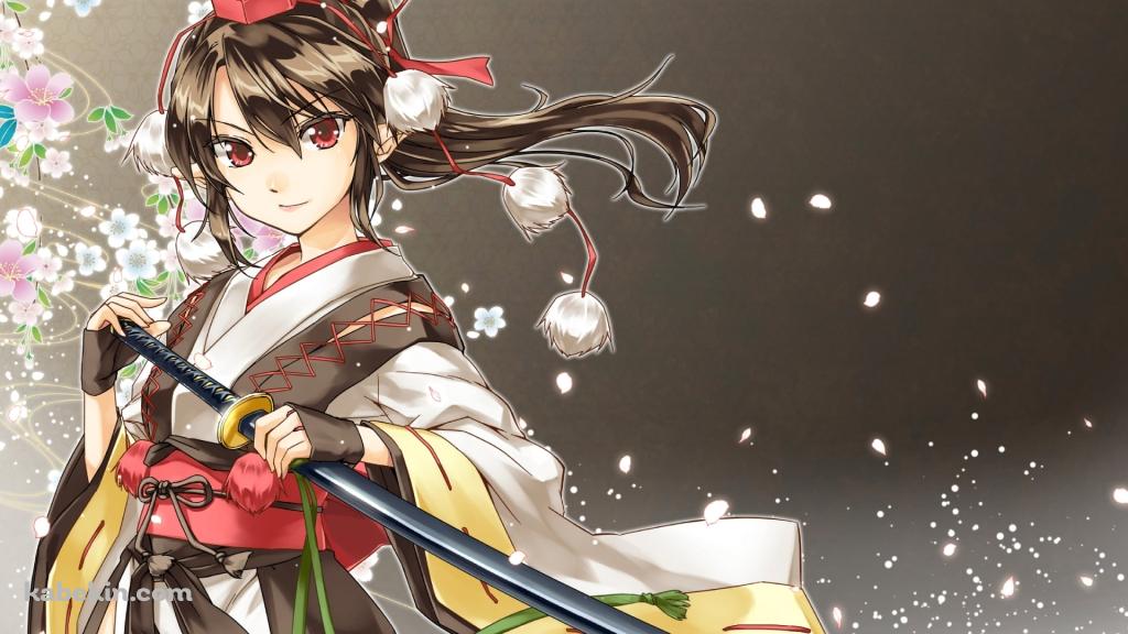 黒い刀に手をかける射命丸文 / 東方の壁紙(1024px x 576px) 高画質 PC・デスクトップ用