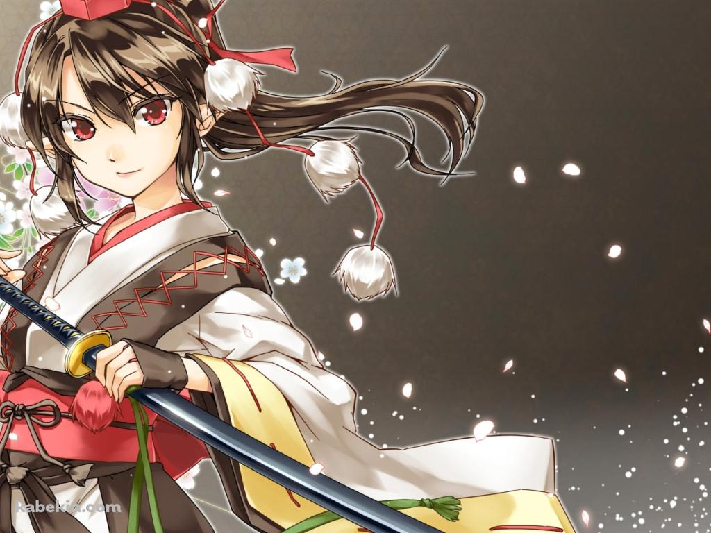 黒い刀に手をかける射命丸文 / 東方の壁紙(1024px x 768px) 高画質 PC・デスクトップ用