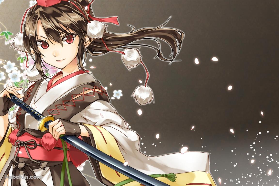 黒い刀に手をかける射命丸文 / 東方の壁紙(1152px x 768px) 高画質 PC・デスクトップ用