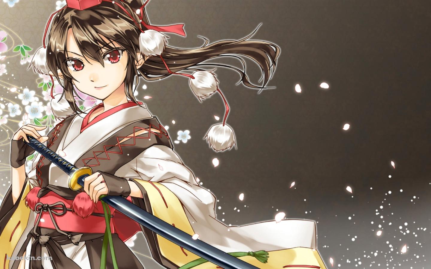 黒い刀に手をかける射命丸文 / 東方の壁紙(1440px x 900px) 高画質 PC・デスクトップ用