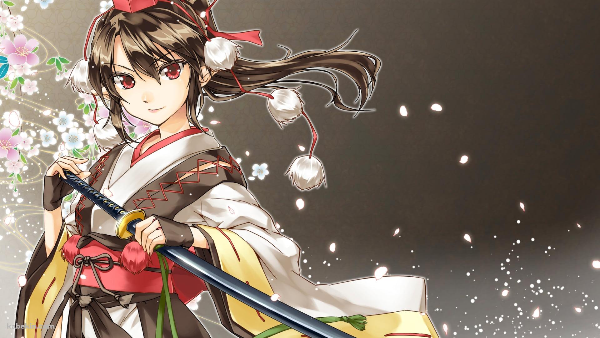 黒い刀に手をかける射命丸文 / 東方の壁紙(1920px x 1080px) 高画質 PC・デスクトップ用