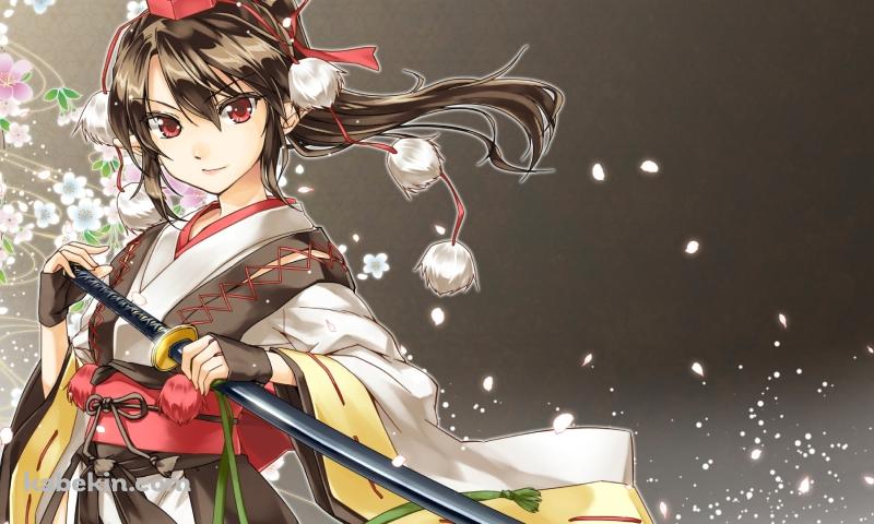 黒い刀に手をかける射命丸文 / 東方の壁紙(800px x 480px) 高画質 PC・デスクトップ用