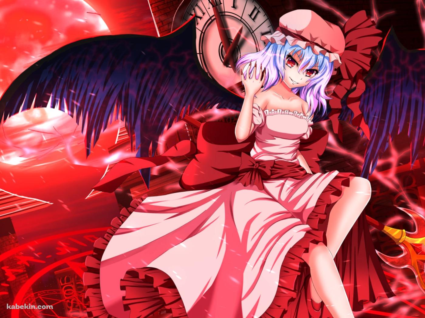 黒い翼が生えたレミリア・スカーレット / 赤い月 / 東方の壁紙(1400px x 1050px) 高画質 PC・デスクトップ用