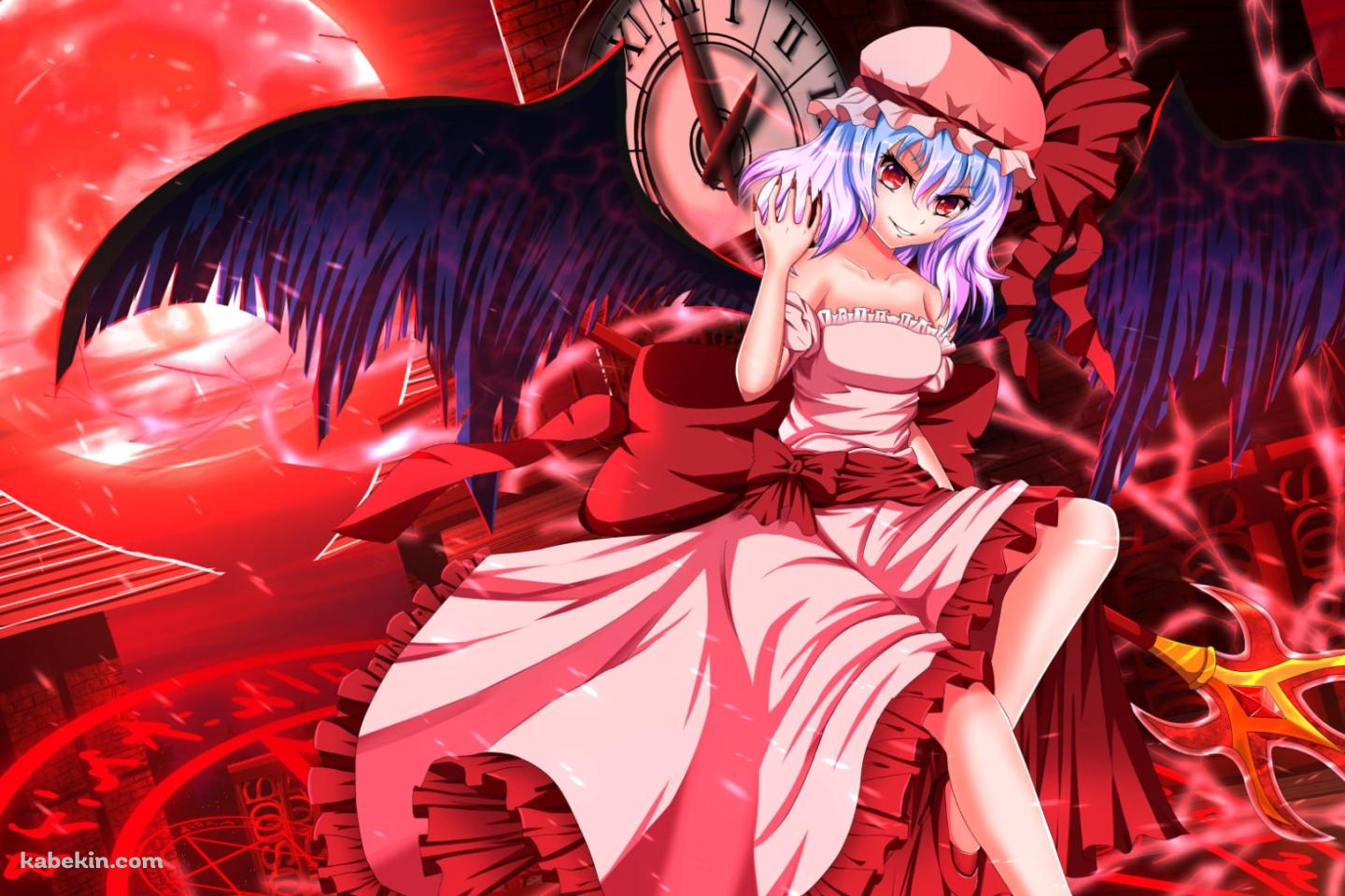 黒い翼が生えたレミリア・スカーレット / 赤い月 / 東方の壁紙(1440px x 960px) 高画質 PC・デスクトップ用
