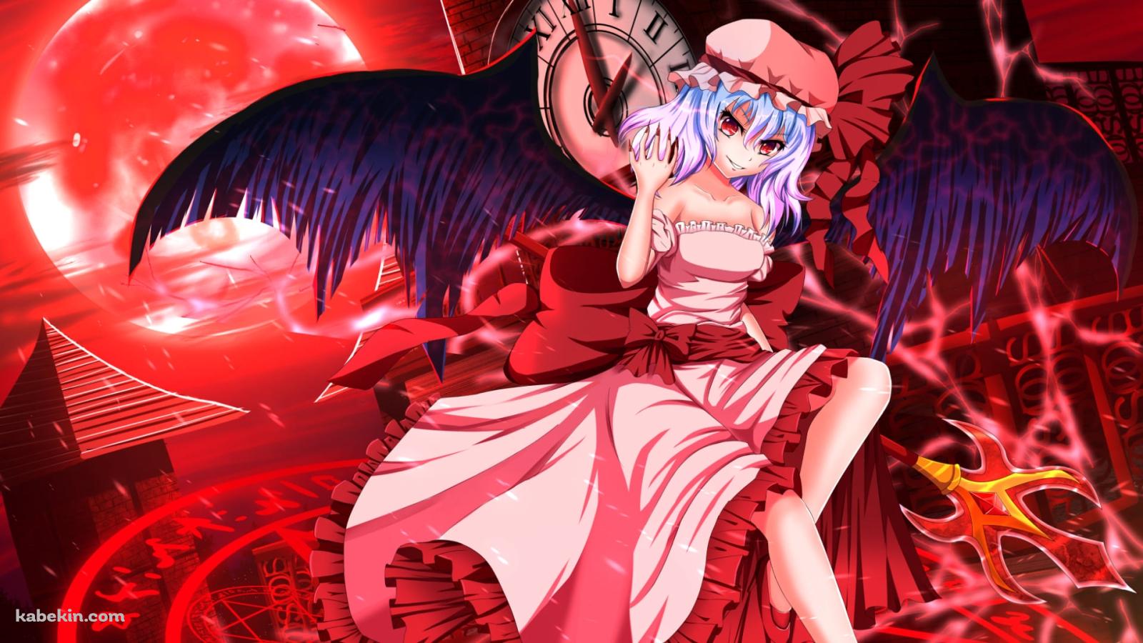 黒い翼が生えたレミリア・スカーレット / 赤い月 / 東方の壁紙(1600px x 900px) 高画質 PC・デスクトップ用