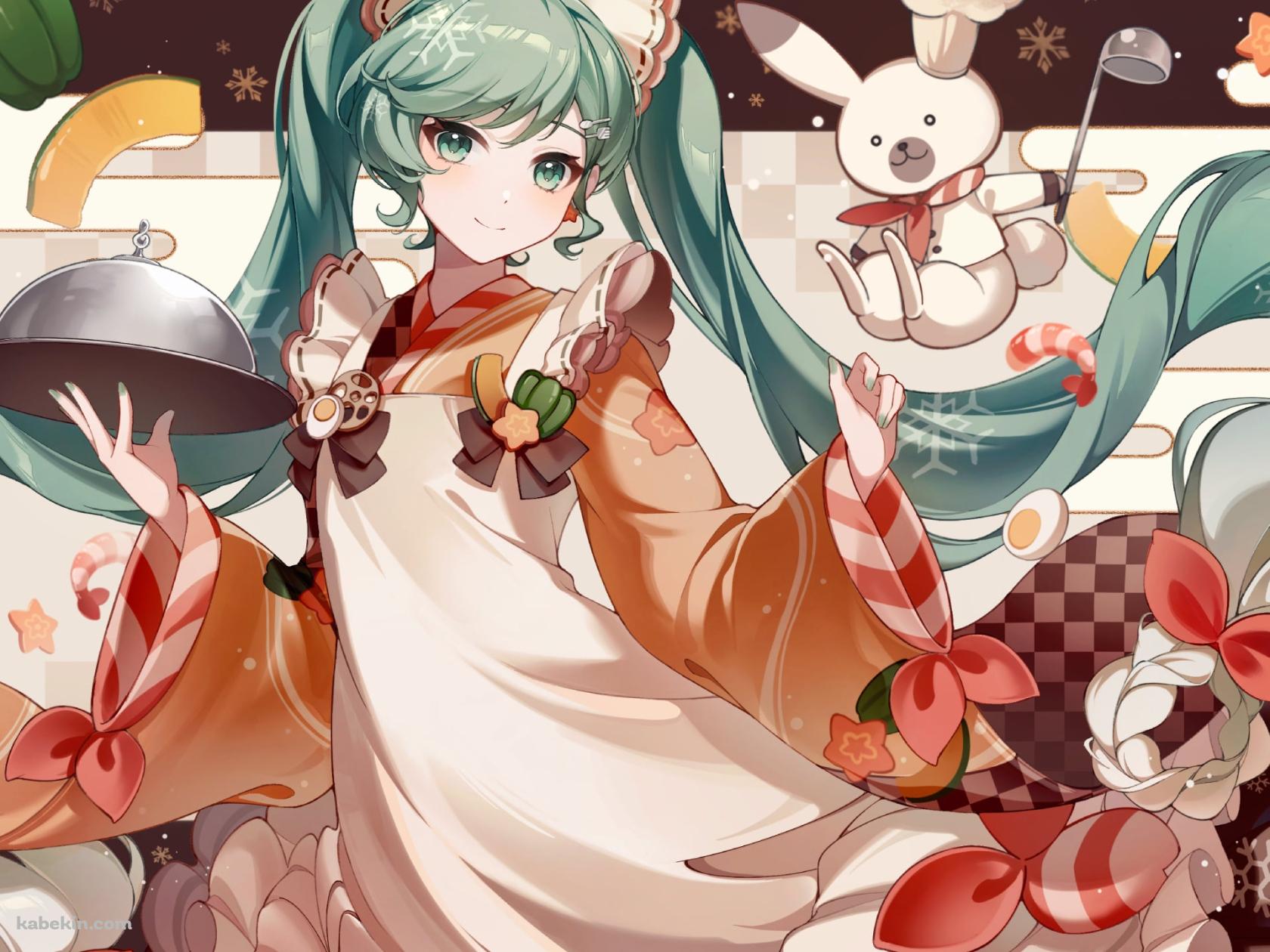 料理を持つ初音ミク / ラビット・ユキネ / ボーカロイドの壁紙(1680px x 1260px) 高画質 PC・デスクトップ用