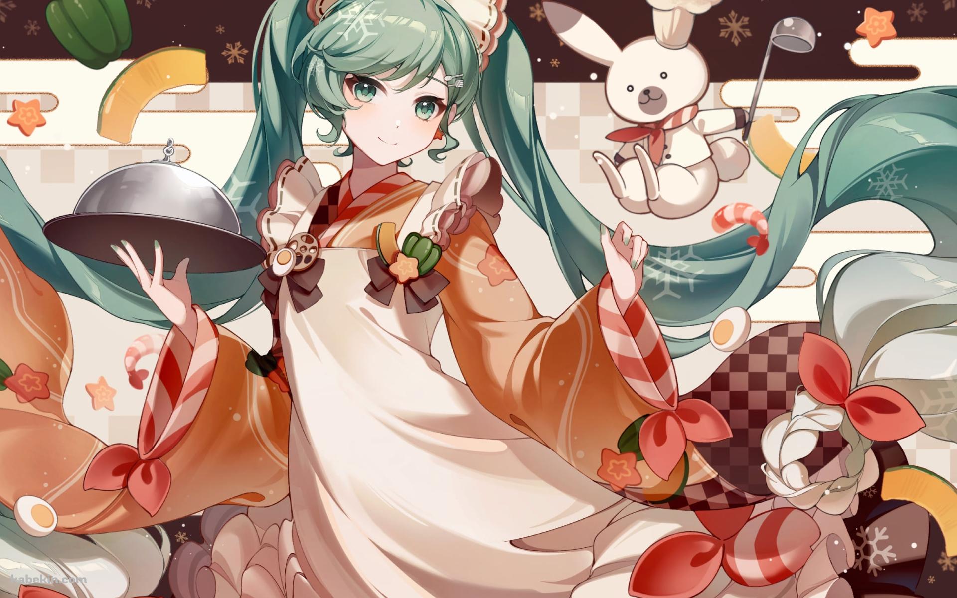 料理を持つ初音ミク / ラビット・ユキネ / ボーカロイドの壁紙(1920px x 1200px) 高画質 PC・デスクトップ用