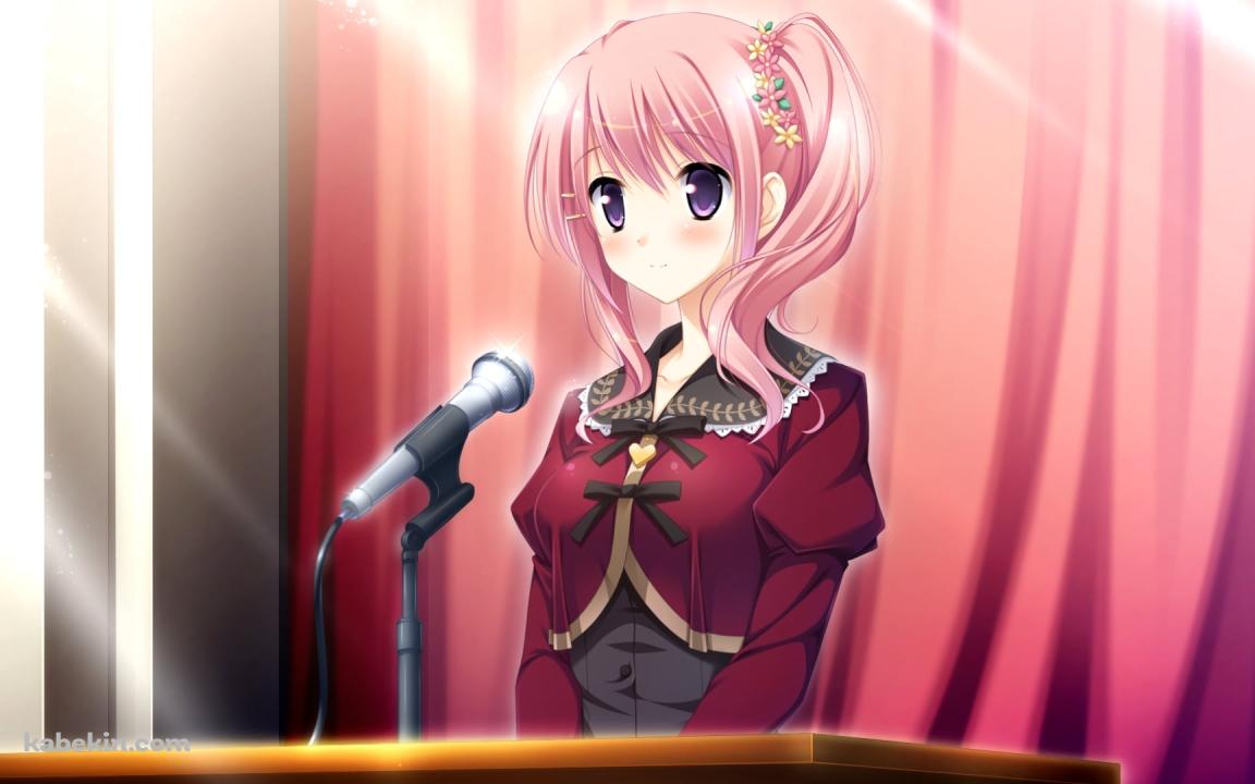 マイクで演説をする小峰まなみ / 桜舞う乙女のロンドの壁紙(1152px x 720px) 高画質 PC・デスクトップ用