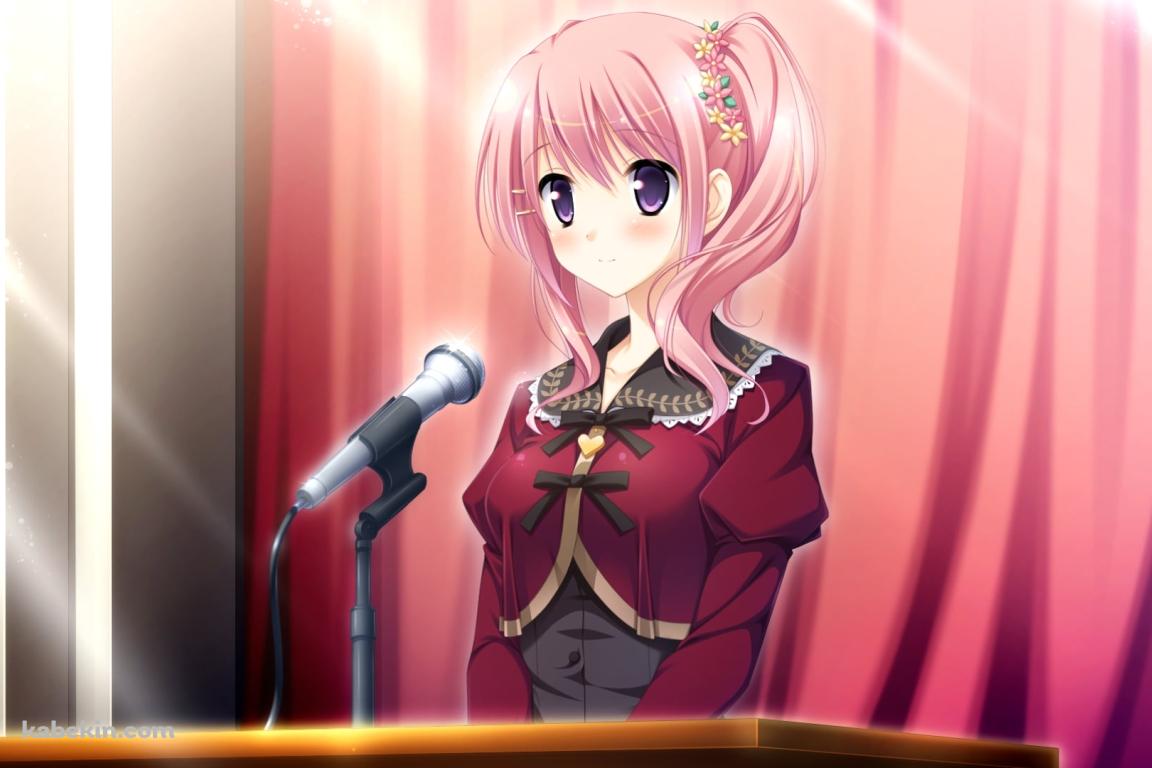マイクで演説をする小峰まなみ / 桜舞う乙女のロンドの壁紙(1152px x 768px) 高画質 PC・デスクトップ用