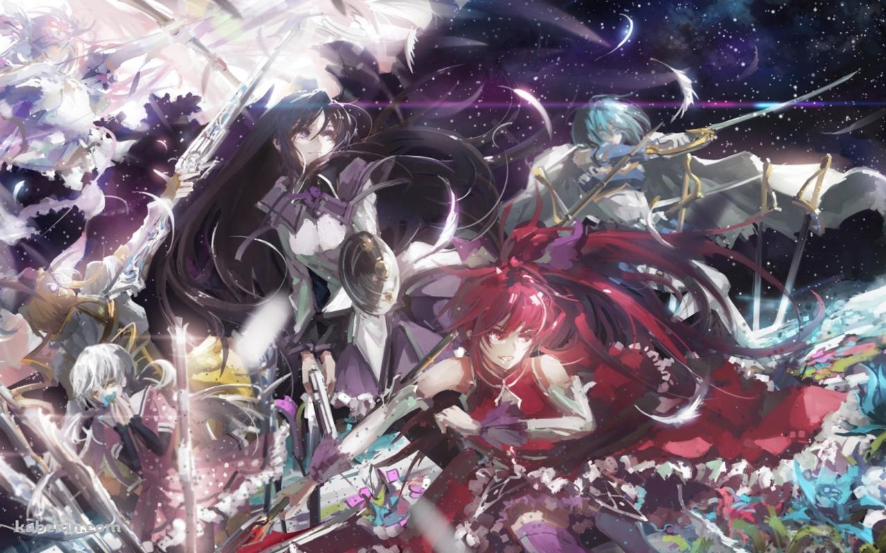 リアルなタッチで描かれた暁美ほむら、鹿目まどか、佐倉杏子、美樹さやか、巴マミ、百江なぎさ / 魔法少女まどか☆マギカの壁紙(1280px x 800px) 高画質 PC・デスクトップ用