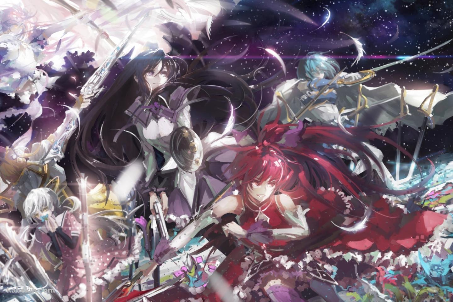 リアルなタッチで描かれた暁美ほむら、鹿目まどか、佐倉杏子、美樹さやか、巴マミ、百江なぎさ / 魔法少女まどか☆マギカの壁紙(1440px x 960px) 高画質 PC・デスクトップ用