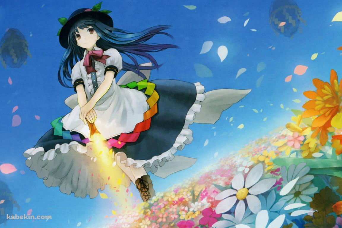 黄色い剣に手をかけカラフルな花畑に立つ比那名居天子 / 東方の壁紙(1152px x 768px) 高画質 PC・デスクトップ用