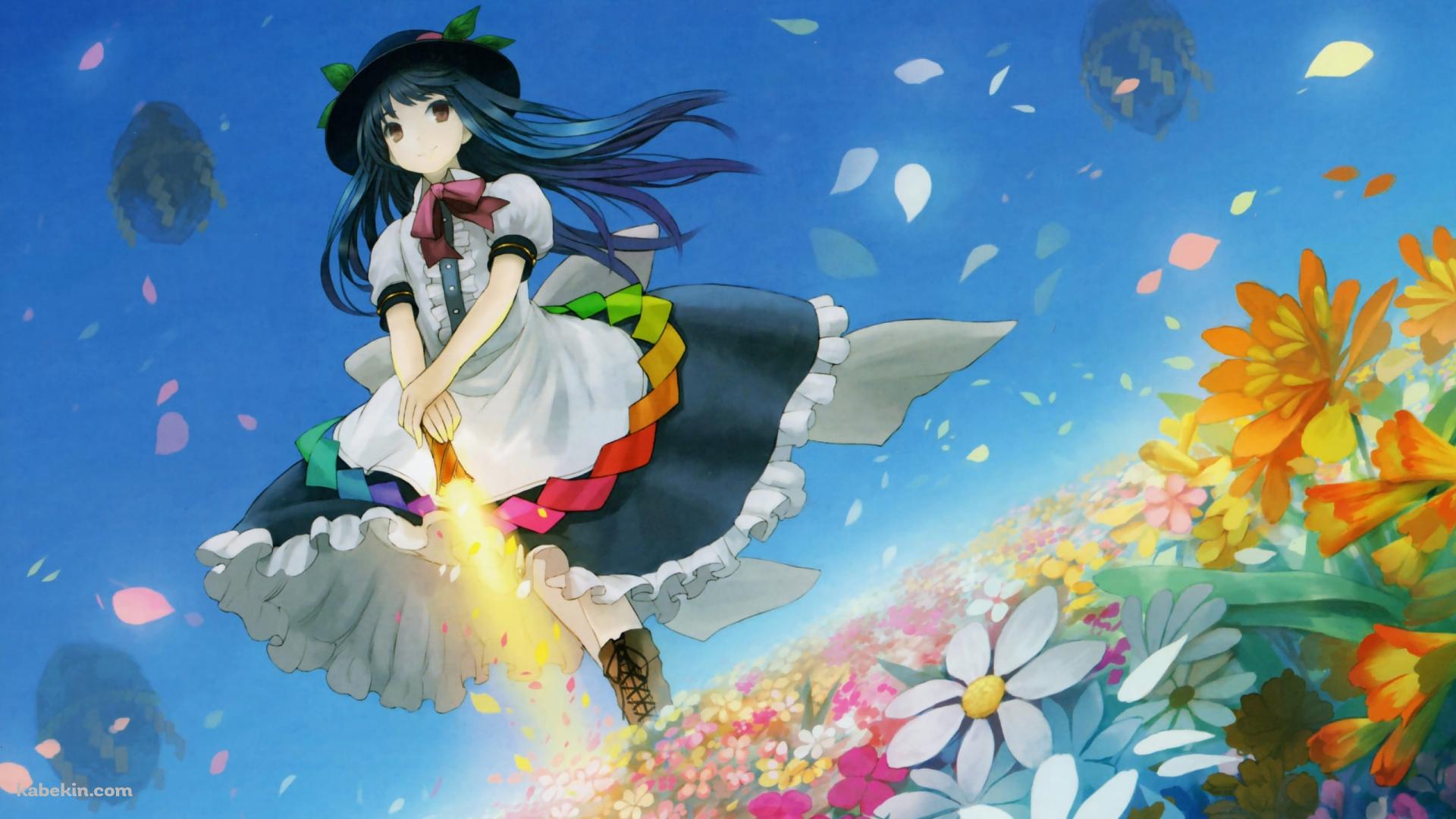 黄色い剣に手をかけカラフルな花畑に立つ比那名居天子 / 東方の壁紙(1920px x 1080px) 高画質 PC・デスクトップ用