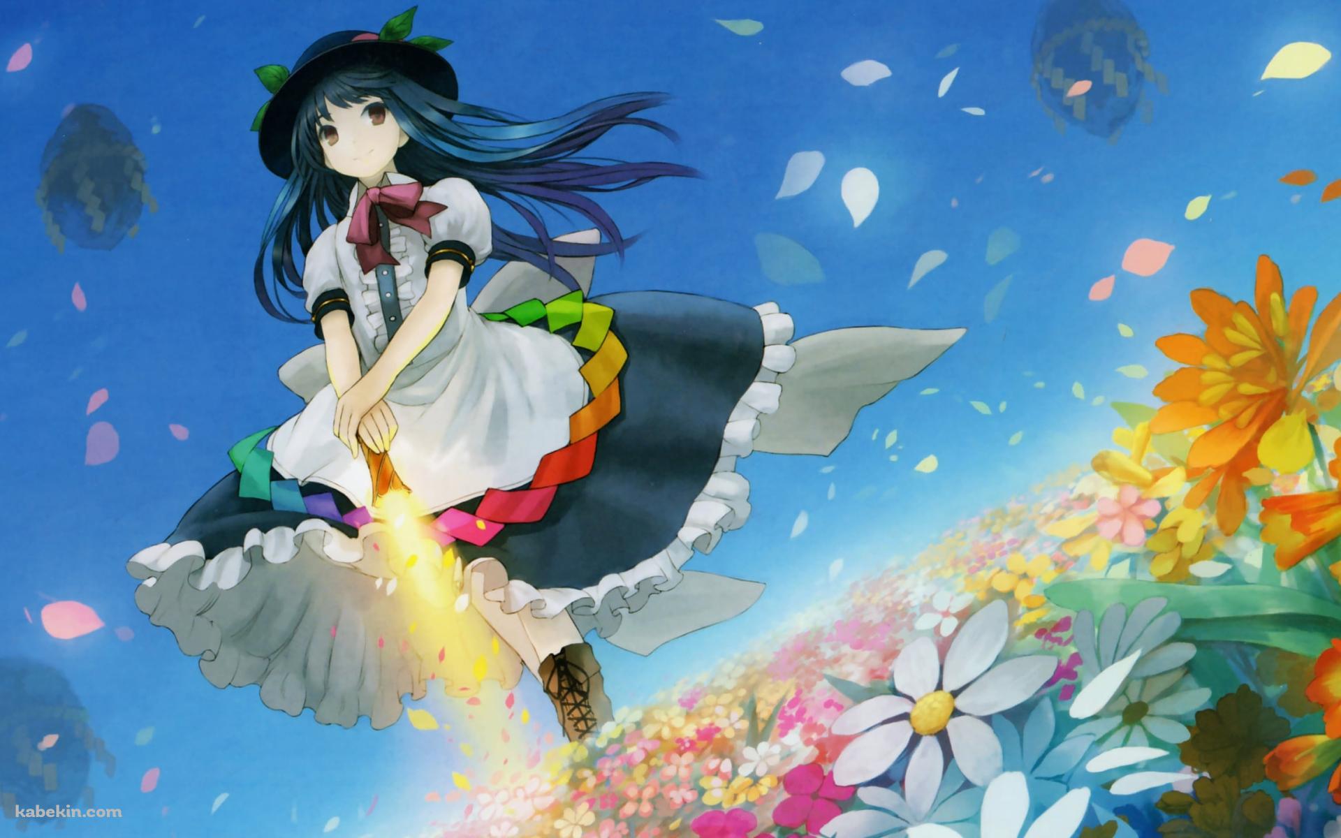 黄色い剣に手をかけカラフルな花畑に立つ比那名居天子 / 東方の壁紙(1920px x 1200px) 高画質 PC・デスクトップ用