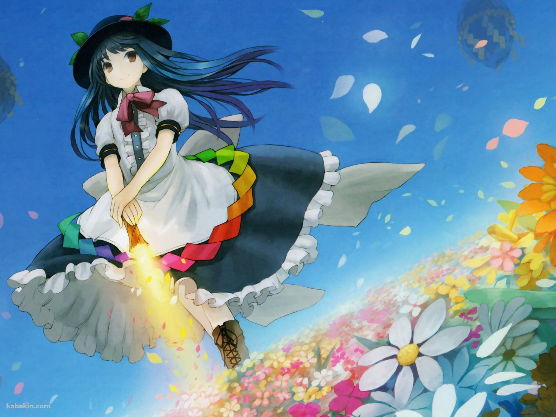 黄色い剣に手をかけカラフルな花畑に立つ比那名居天子 / 東方の壁紙(1920px x 1440px) 高画質 PC・デスクトップ用