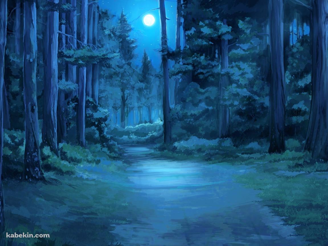 光る満月と青に染まる森 / イラストの壁紙(1152px x 864px) 高画質 PC・デスクトップ用
