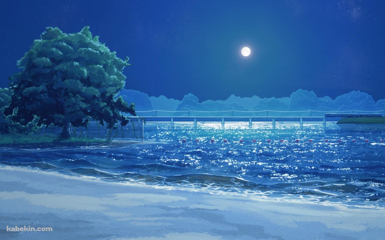 満月と海と電車 / Everlasting Summerの壁紙(1280px x 800px) 高画質 PC・デスクトップ用