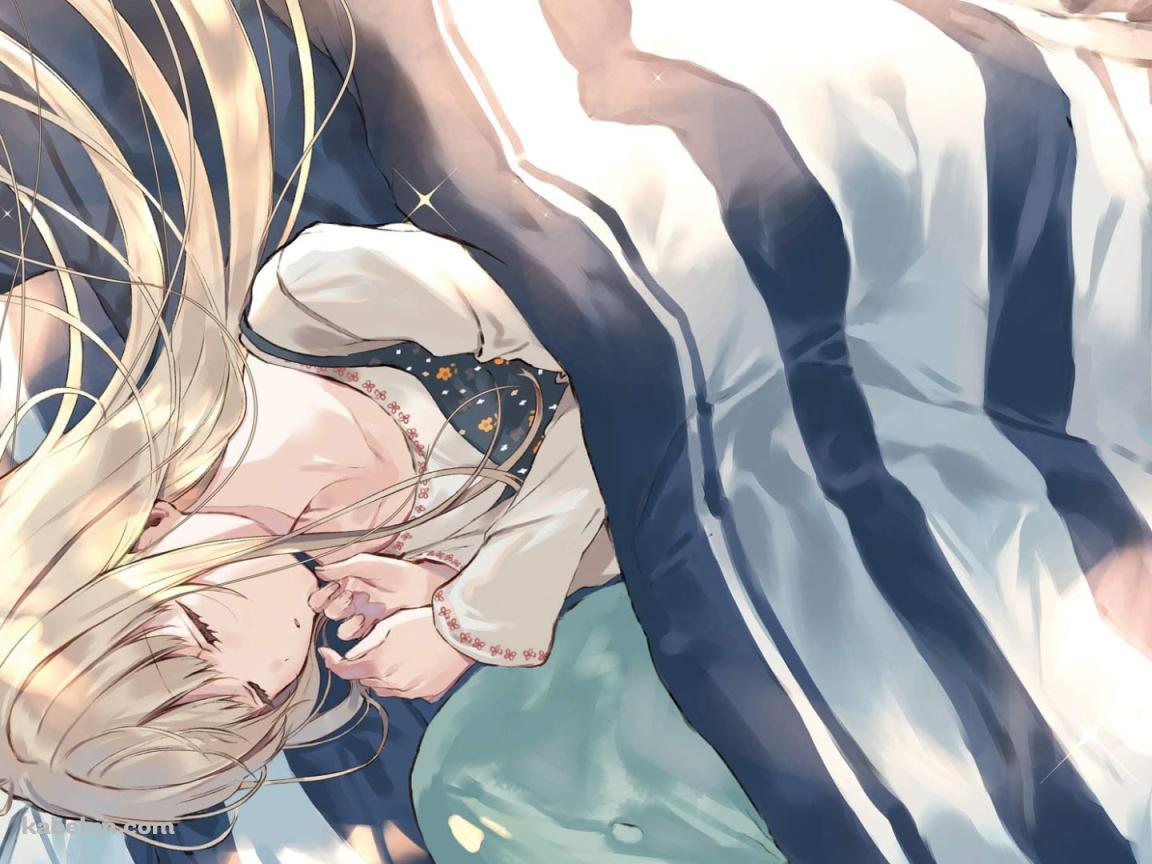 ボーダーの布団で寝ている椎名真昼 / お隣の天使様にいつの間にか駄目人間にされていた件の壁紙(1152px x 864px) 高画質 PC・デスクトップ用