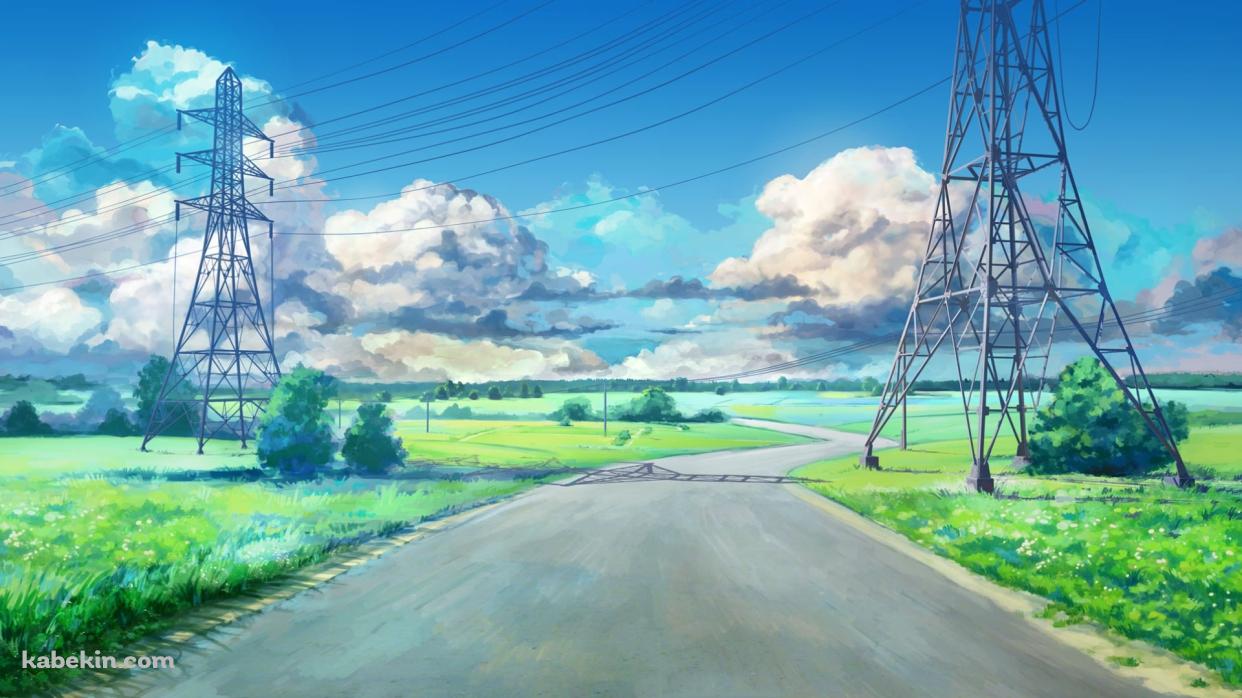 鉄塔がある田舎の風景 / 青空の壁紙(1242px x 698px) 高画質 PC・デスクトップ用