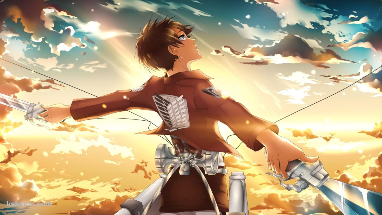 海の前で両手に武器を持つエレン・イェーガー / 進撃の巨人の壁紙(1280px x 720px) 高画質 PC・デスクトップ用