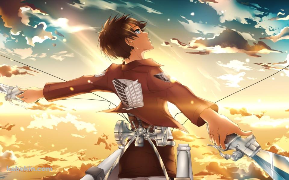 海の前で両手に武器を持つエレン・イェーガー / 進撃の巨人の壁紙(960px x 600px) 高画質 PC・デスクトップ用