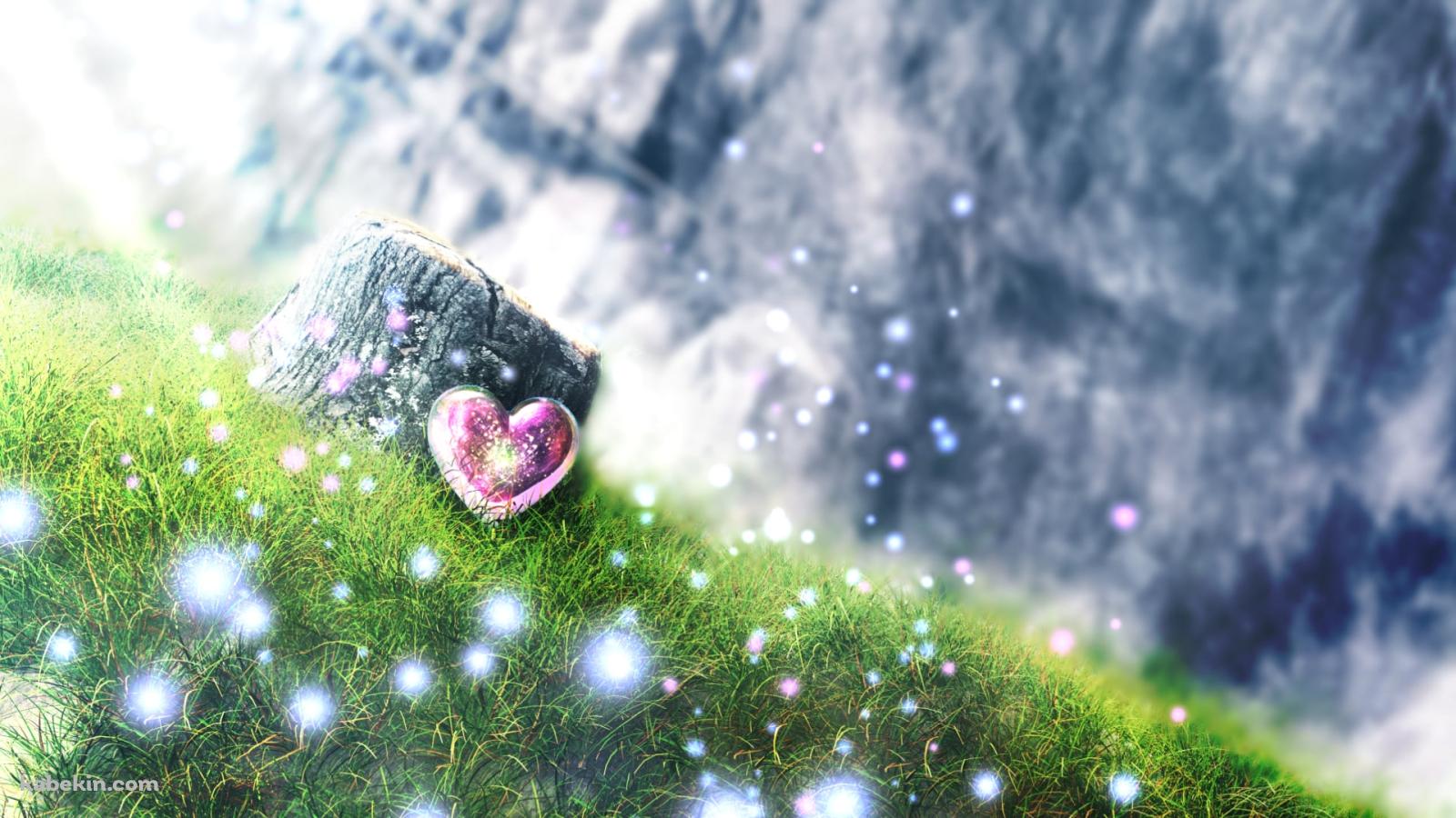 ハート型のアクセと切り株の壁紙(1600px x 900px) 高画質 PC・デスクトップ用