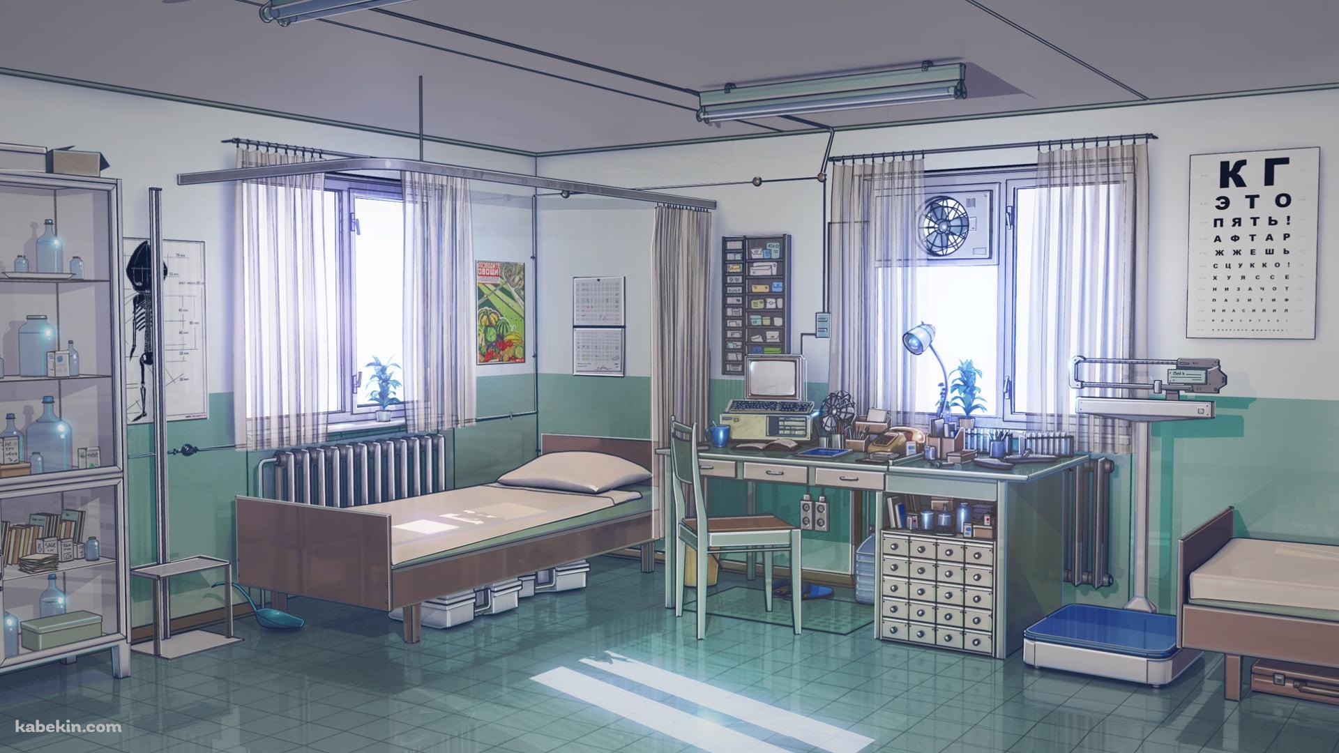 保健室 / 換気扇 / 体重計 / ベッド / 木漏れ日の壁紙(1920px x 1080px) 高画質 PC・デスクトップ用